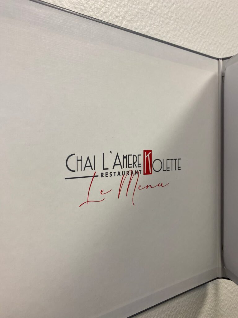 Création visuelle menu restaurant L'Amère Kolette